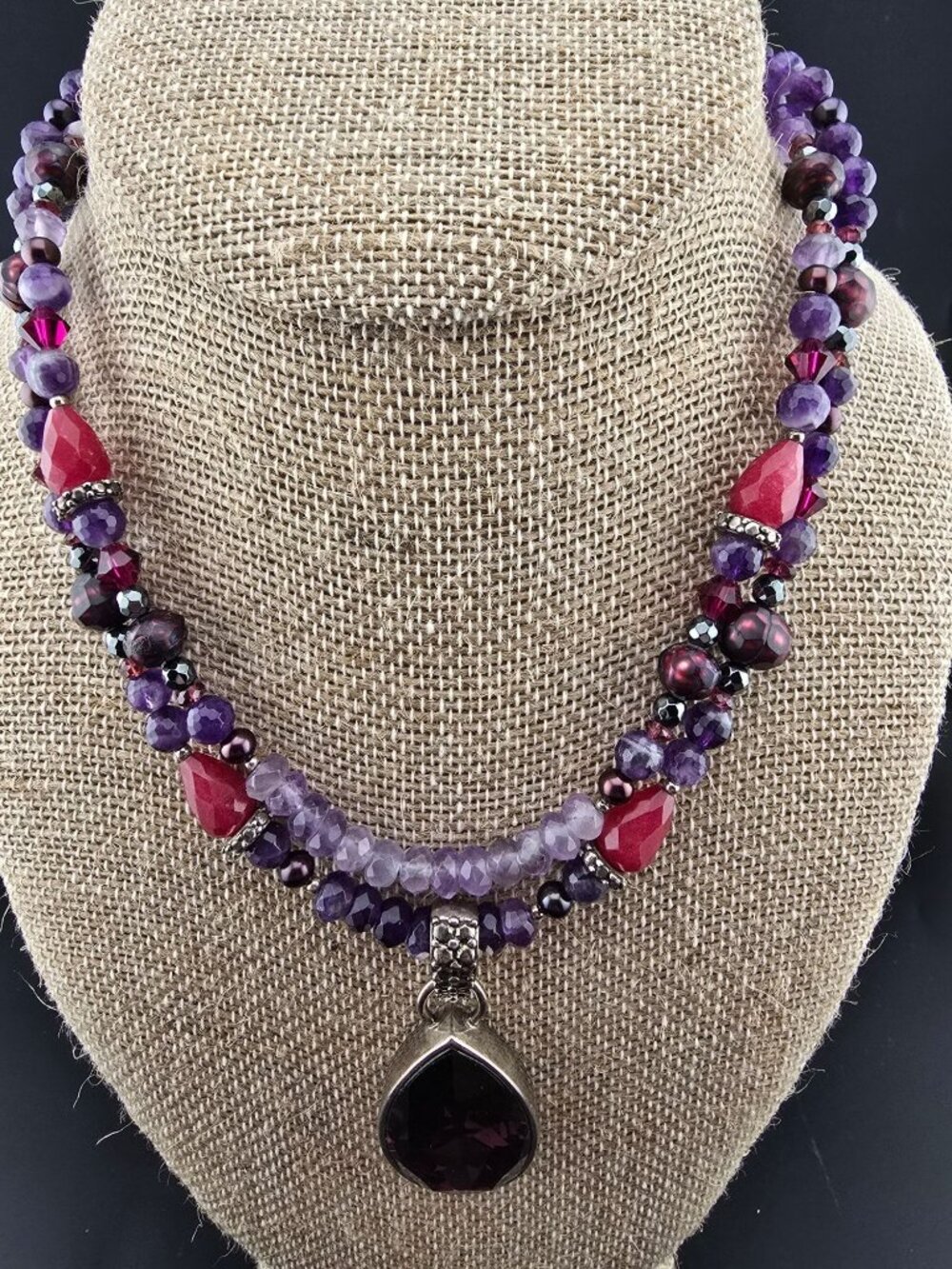 Barse 925 Sterling Silver Purple & Red Faceted Double Strand Necklace 62 grams - Picture 9 of 13